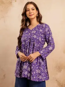Mialo fashion Floral Printed V-Neck Kurti