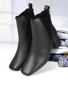 Mochi Women Textured Casual Block-Heeled Regular Boots