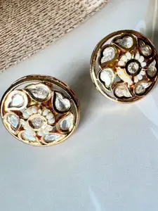 The Jewellery Tale Stainless Steel Rose Gold Plated Stones Studded & Beaded Circular Studs