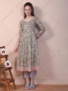 AURELIA Women Floral Printed  Round Neck Gotta Patti Kurta