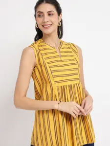 Pink Fort Women Yellow Cotton Stripe Play Sleeveless Top
