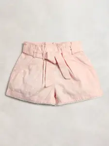Cherry Crumble Girls Polk Dot Printed Belted Cotton Shorts