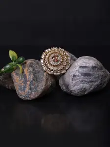 FASHION EMPIRE Brass Rose Gold-Plated Flower Zirconia Ring