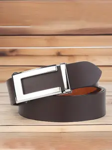 Provogue Men Textured Leather Formal Belt With Closure Slider Buckle
