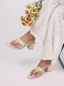 CAI Women Printed Ethnic - Embellished PU Block Sandals