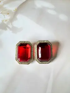 The Jewellery Tale Stainless Steel Gold Plated Artificial Stones Studded Geometric Studs