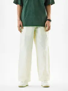 Snitch Men Self Design Mid-Rise Textured Trousers