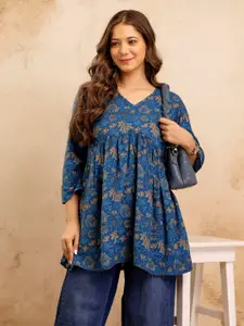 Mialo fashion Floral Printed V-Neck Kurti
