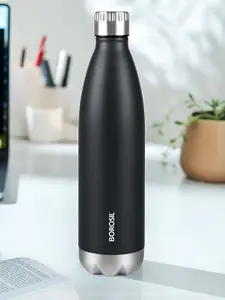 BOROSIL Black & Silver-Toned Stainless Steel Double Wall Vacuum Water Bottle1000ml