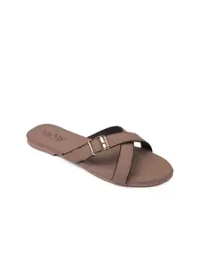 MyMy footwear Chic Cross Women Leather Open Toe Flats with Buckle