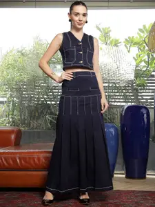 plusS V Neck Cotton Shirt With Skirt Co-Ords