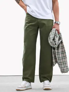 Snitch Men Olive Mid-Rise Baggy Jeans