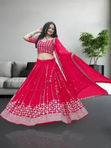 F Plus Fashion Girls Embroidered Semi-Stitched Lehenga & Unstitched Blouse Net