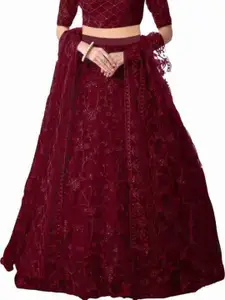 F Plus Fashion Maroon Net Lehenga Choli