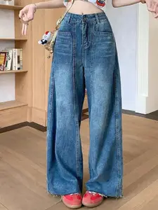 StyleCast x Revolte Women Wide Leg Mid-Rise Light Fade Jeans