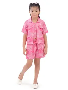 Tiny Girl Girls Printed Shoulder Straps Top With Shirt & Shorts