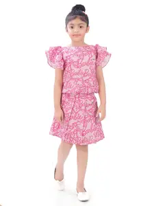 Tiny Girl Girls Printed Boat Neck Pure Cotton Top With Skirt