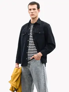 Snitch Black Relaxed Faded Cotton Casual Shirt