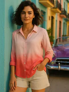 CORSICA Women Relaxed Fit Dyed Spread Collar Casual Shirt