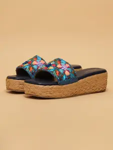 ERIDANI Women Embellished Beaded Open Toe Wedge Heels Sandals