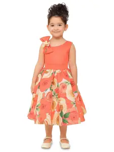 BAESD Girls Floral Print Asymmetric Neck Fit & Flare Dress