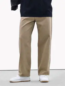 Snitch Men Beige Mid-Rise Baggy Jeans