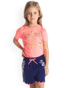Cherry Crumble Girls Floal Embroidered Regular Fit Cotton Shorts