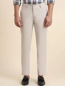 JADE BLUE Men Solid Slim Fit Cotton Trousers