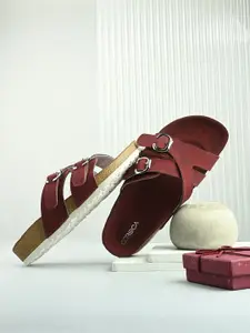 CORSICA Women Suede Open Toe Flats with Buckle