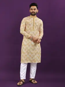Leipzig Fashion Geometric Printed Mandarin Collar Cotton Silk Straight Kurta