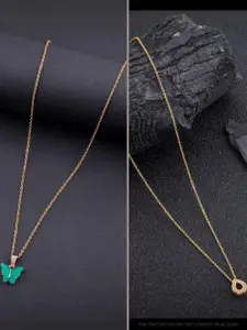 DressBerry Combo of 2 Gold-Plated Pendant Necklaces for Women Butterfly & Ethnic Traditional Pendant