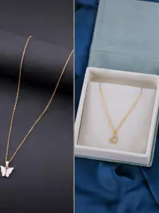 DressBerry Combo of 2 Gold-Plated Pendant Necklaces for Women Butterfly & Ethnic Traditional Pendant