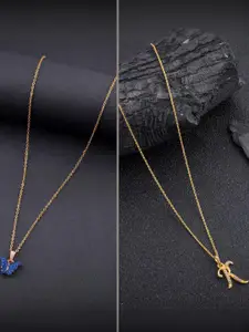 DressBerry Set Of 2 Gold-Plated Artificial Stones Studded Chains & Butterfly Pendants