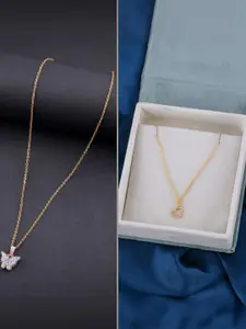 DressBerry Combo of 2 Gold-Plated Pendant Necklaces for Women Butterfly & Ethnic Traditional Pendant