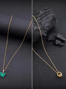 DressBerry Combo of 2 Gold-Plated Pendant Necklaces for Women Butterfly & Ethnic Traditional Pendant