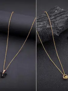 DressBerry Set of 2 Gold Plated Artificial Stone Studded Minimal Chains With Pendants