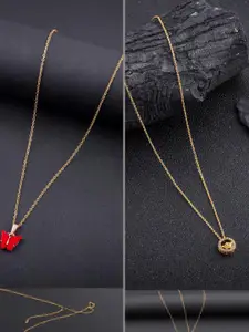 DressBerry Set Of 2 Gold-Plated Artificial Stones Studded Chains & Butterfly Pendants