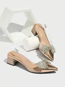 PURPLEHUNT Women Textured PU Block with Bow