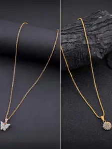 DressBerry Set Of 2 Gold-Plated Artificial Stones Studded Chains & Butterfly Pendants