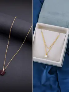 DressBerry Combo of 2 Gold-Plated Pendant Necklaces for Women Butterfly & Ethnic Traditional Pendant