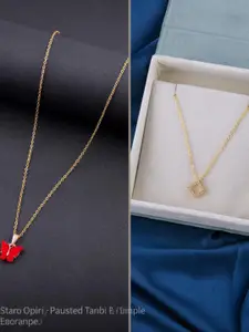 DressBerry Set Of 2 Gold-Plated Contemporary Shaped Pendants With Chains