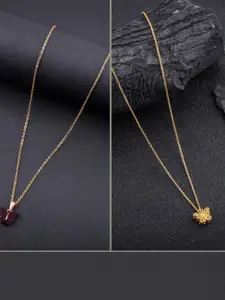 DressBerry Combo of 2 Gold-Plated Pendant Necklaces for Women Butterfly & Ethnic Traditional Pendant