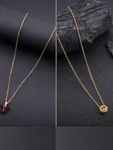 DressBerry Combo of 2 Gold-Plated Pendant Necklaces for Women Butterfly & Ethnic Traditional Pendant