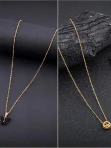 DressBerry Combo of 2 Gold-Plated Pendant Necklaces for Women Butterfly & Ethnic Traditional Pendant
