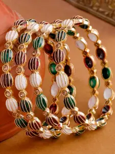 Anouk Women Set of 4 Gold Plated Artificial Stones Multicolor Bangles
