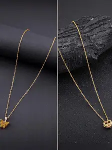 DressBerry Combo of 2 Gold-Plated Pendant Necklaces for Women Butterfly & Ethnic Traditional Pendant