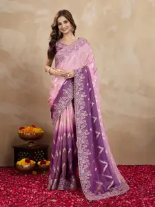 Trendmalls Jacquard Dual Designer Shade Embroidery Saree with Unstitched Blouse Piece