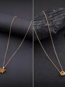 DressBerry Set Of 2 Gold-Plated Artificial Stones Studded Chains & Butterfly Pendants