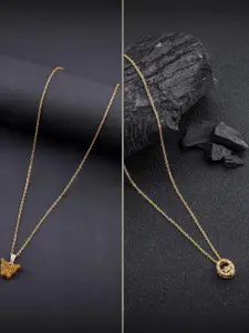 DressBerry Set Of 2 Gold Plated Artificial Stone Studded Minimal Chain With Pendant