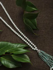 Anouk Premium Quality Emarald Green Pearls Crystal Nana AD Stones Beaded Long Necklace Mala